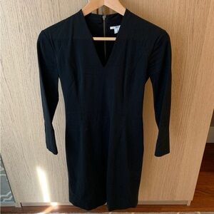Helmut Lang Black 3/4 Sleeve V-Neck Back Zip Slim Fit Mini Dress